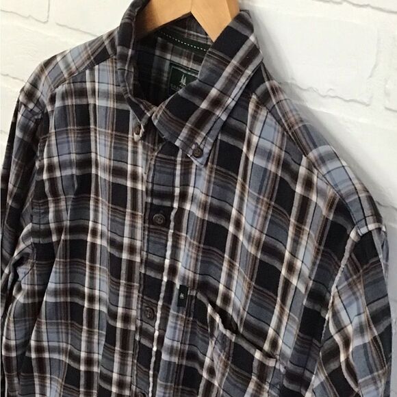 G.h. Bass and co. Button down plaid shirt 100% cotton mens blue brown small - Picture 2 of 11